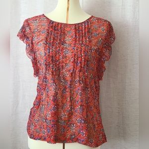 Woman Boho Mesh Top/ Orange Size Medium